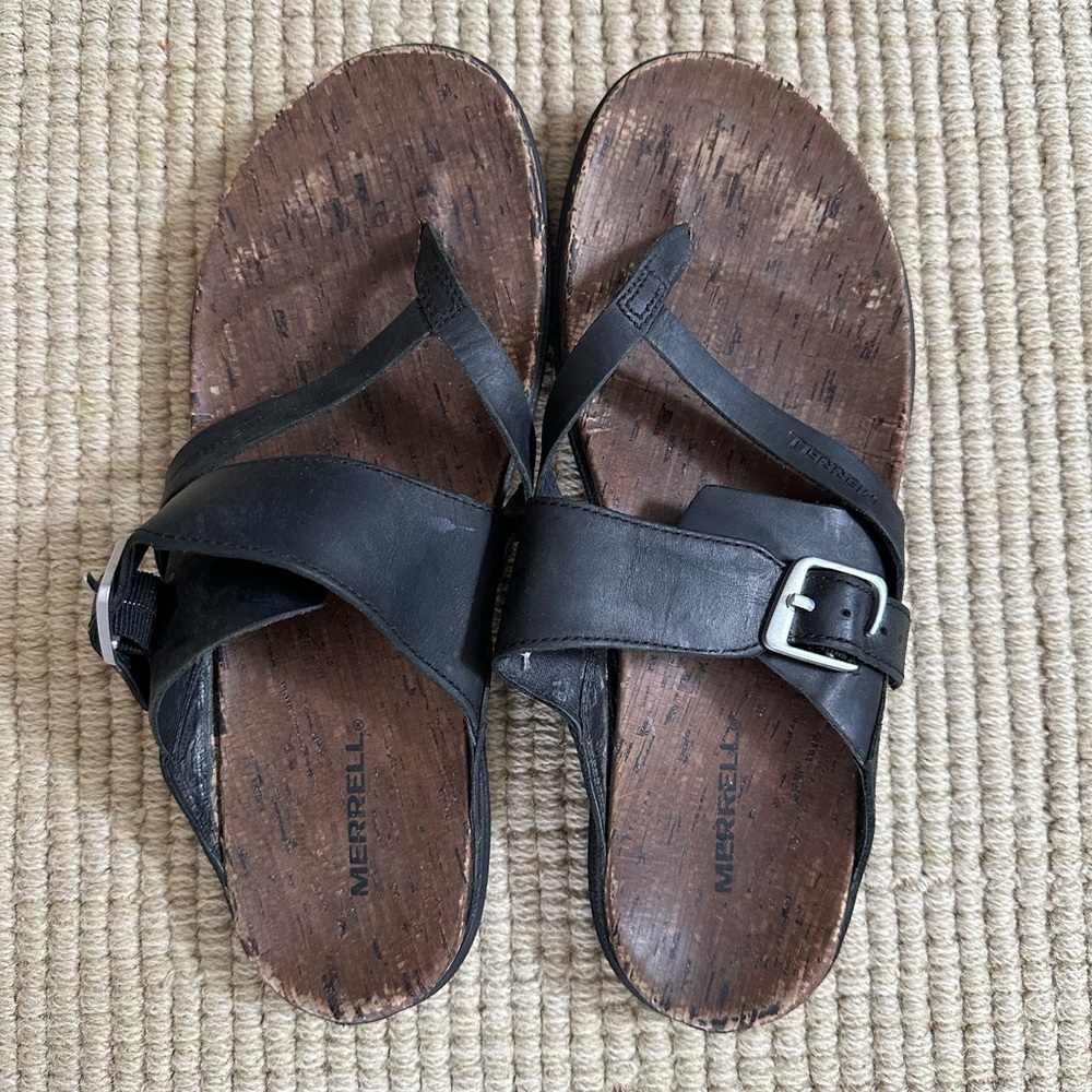 Merrell Black Leather Sandals Minimalist Design - Women’s Sz 10